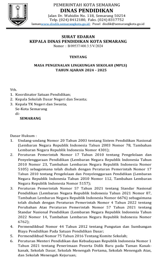 EDARAN MASA PENGENALAN LINGKUNGAN SEKOLAH (MPLS) TAHUN AJARAN 2024 - 2025